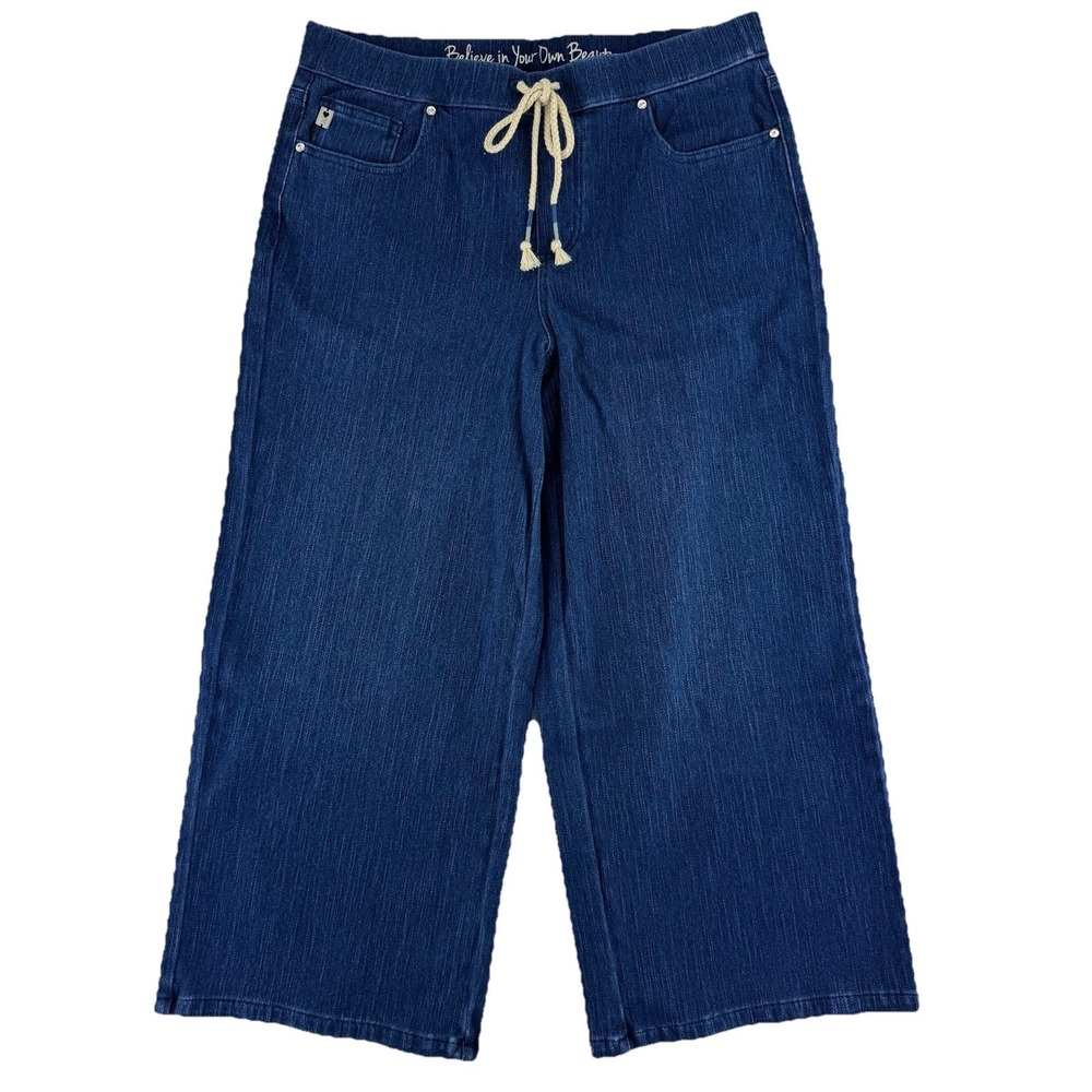 Belle by Kim Gravel Flexibelle Cropped Gaucho Drawstring Pants Size 10 Reg Blue